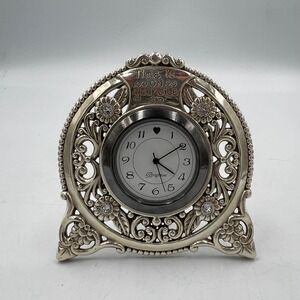 Brighton Forever Clock "Memphis" Etched Silver Tone Desk Clock Works Quote Y2K
